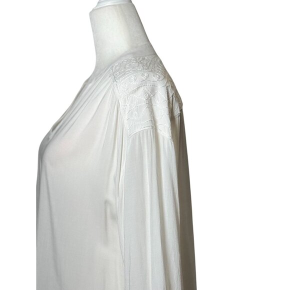 Ellen Tracy Womens Top White Boho Blouse With Embroidered Detail Size M - Picture 4 of 11